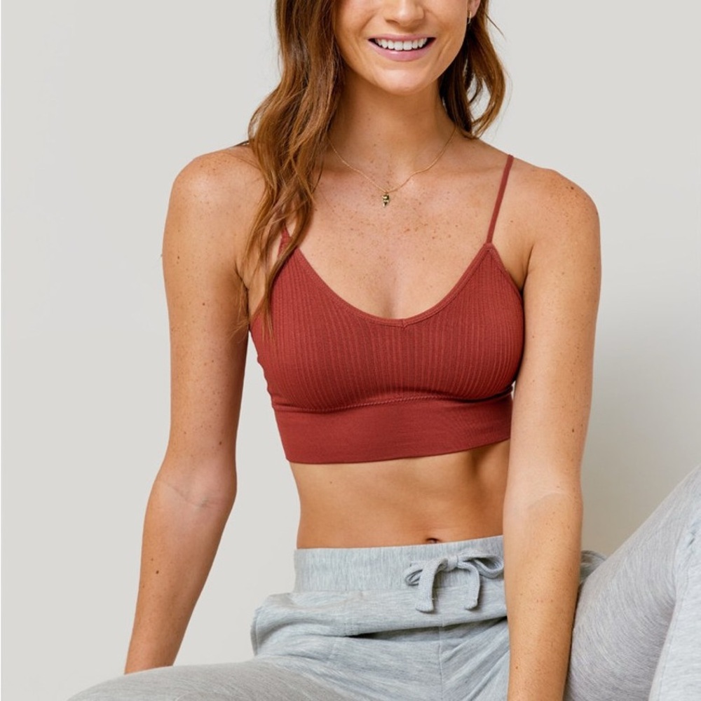 Francesca’s Lynsay Seamless Rib Ribbed Bralette Top Terracotta BNWT